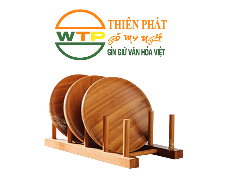 Đĩa gỗ hình tròn được làm từ gỗ tự nhiên có kèm theo giá đựng